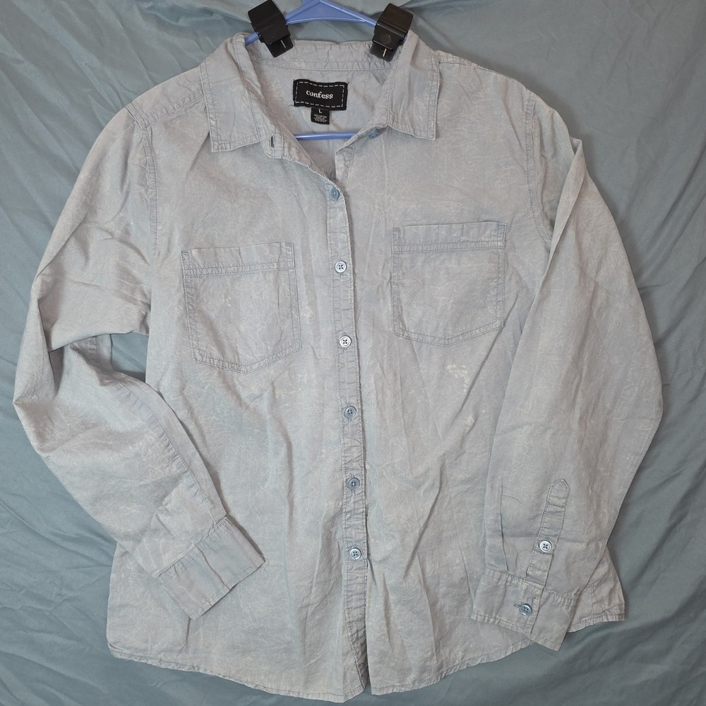 Confess long sleeve blue Sheen shirt‎ Linen Cotton blend Large